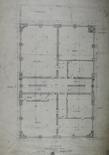 Hebrew Manual Training School, Chicago, Illinois, First Story Plan by Adler and Sullivan, drawing, 1889-1890