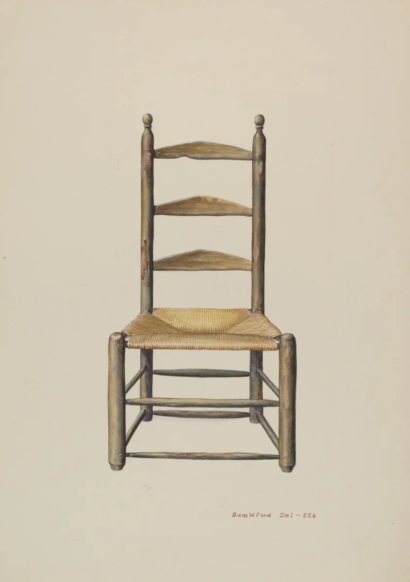 Pennsylvania Ladder Back Chair by Samuel W. Ford, index of american design, 1935-1942
