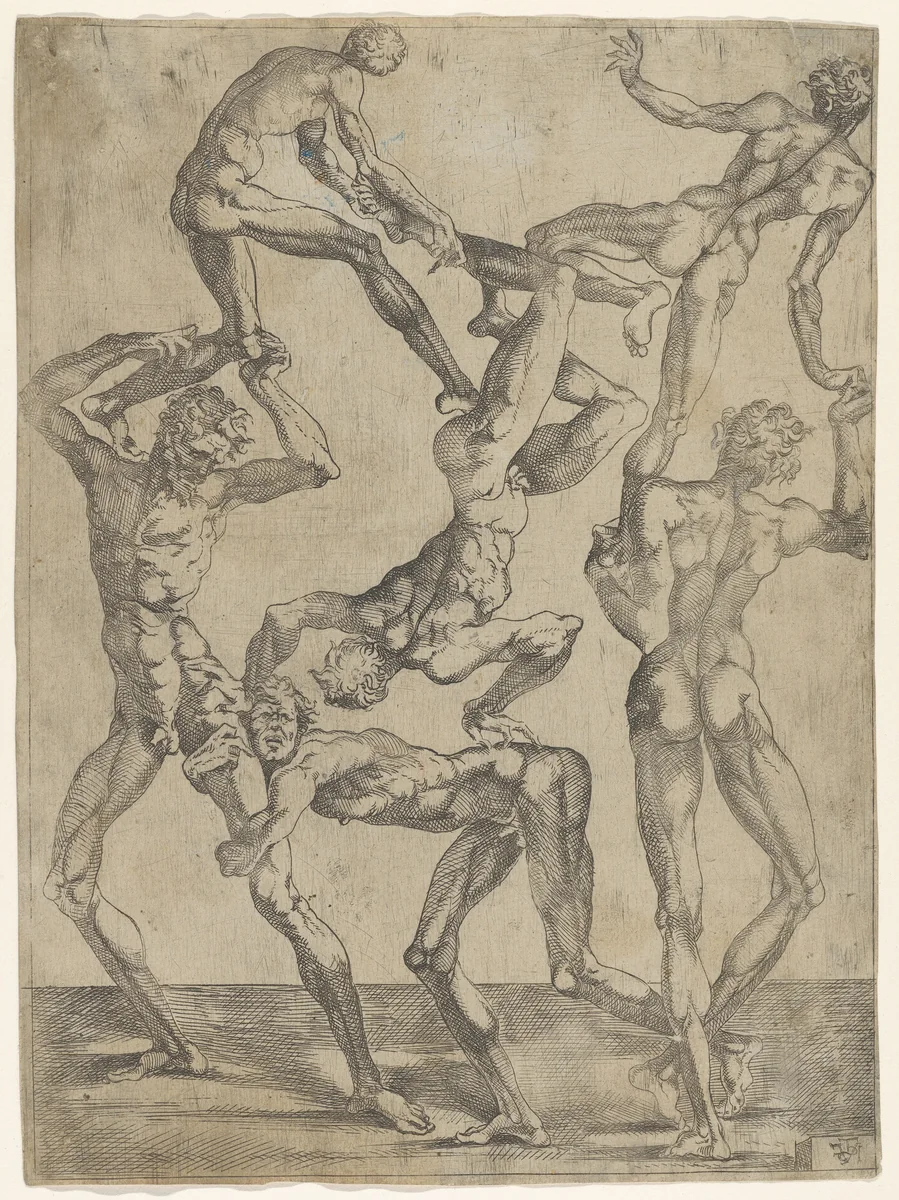 Pyramid of Men by Juste de Juste, print, 1540-1550