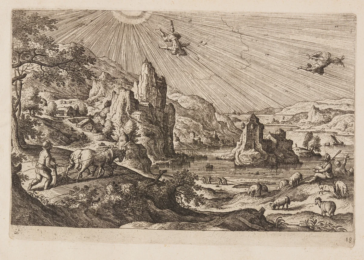 Plate 18, from Landscapes with Scenes from the Old and New Testament and Ovid’s Metamorphoses by Hans Bol, print, 1574