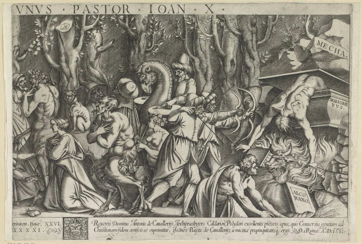 Allegorie op de overwinning van het Christelijke geloof (rechterdeel) by Unknown, print, 1581