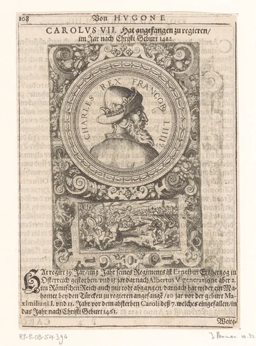 Portret van Karel VII, koning van Frankrijk by Jost Amman, print, 1598