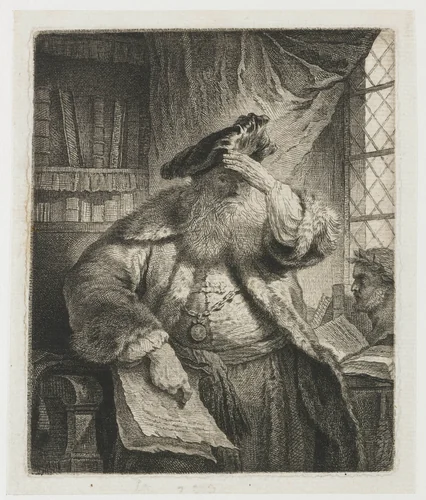 Old man shading his eyes with his hand by Rembrandt van Rijn, print, 1770