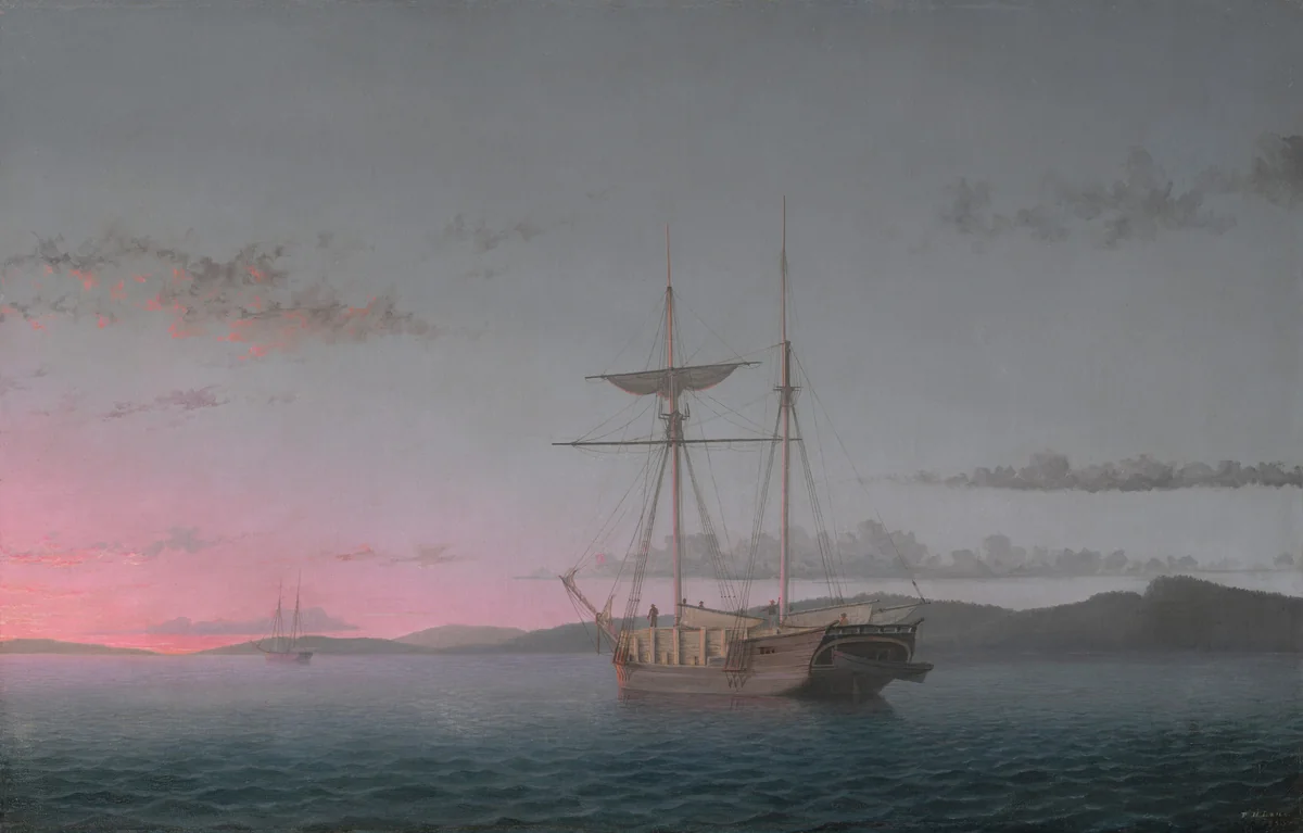 Lumber Schooners at Evening on Penobscot Bay by Fitz Henry Lane, painting, 1863