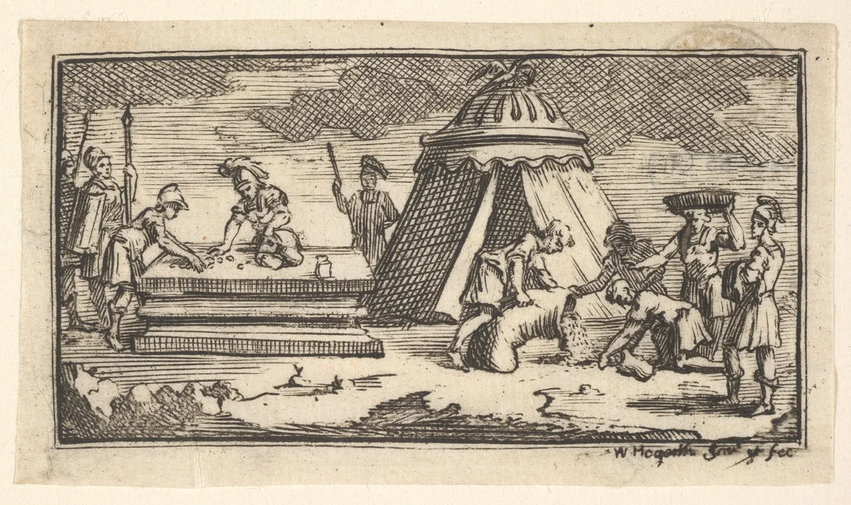 Issued Barley Instead of Wheat [first version] (John Beaver, Roman Military Punishments, 1725) by William Hogarth, print, 1725-1779