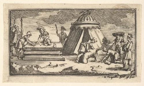 Issued Barley Instead of Wheat [first version] (John Beaver, Roman Military Punishments, 1725) by William Hogarth, print, 1725-1779
