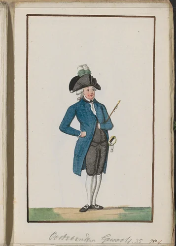 Montering van het exercitiegenootschap van Oostzaan, ca. 1785 by anonymous, print, 1789