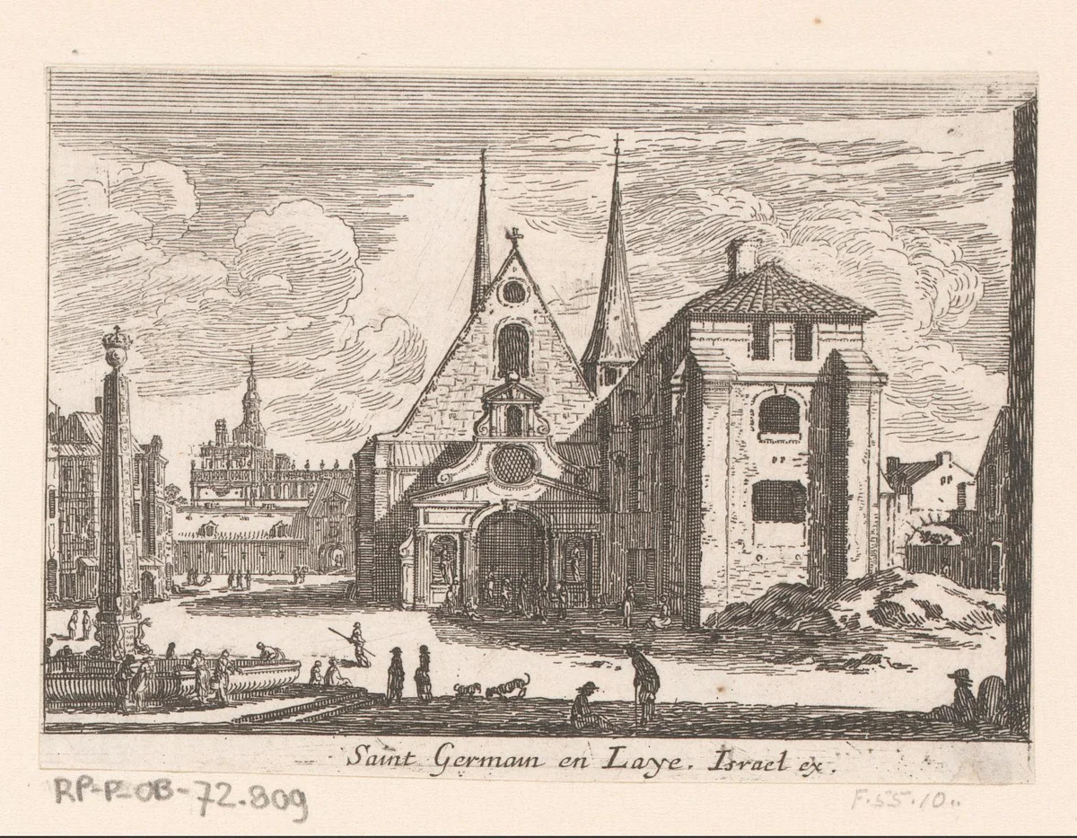 Gezicht op de kerk van Saint-Germain-en-Laye by Israël Silvestre, print, 1631-1661