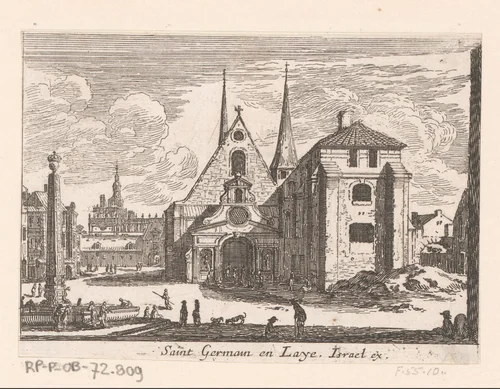 Gezicht op de kerk van Saint-Germain-en-Laye by Israël Silvestre, print, 1631-1661