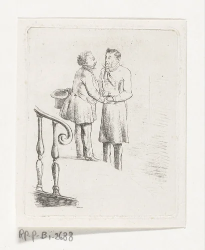 Twee mannen op een trap by Karel Frederik Bombled, print, 1832-1902