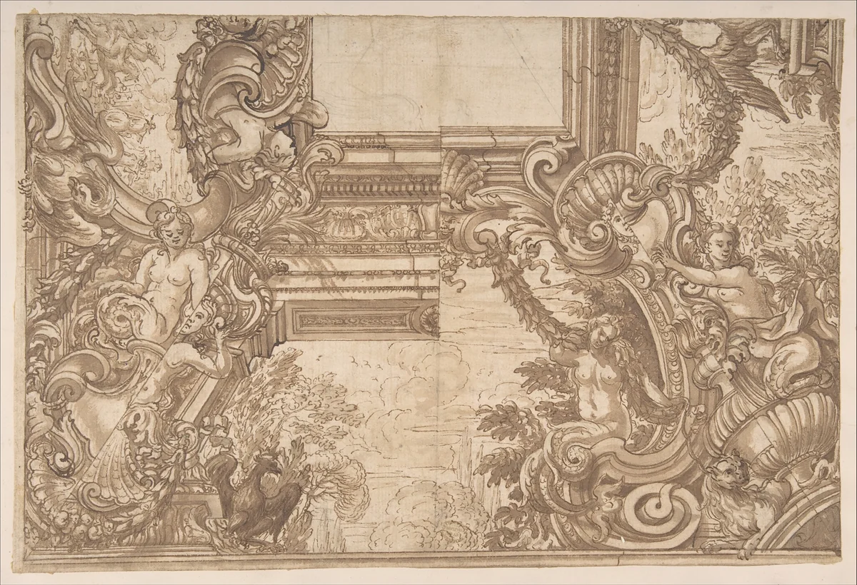 Alternate Designs for a Cove Decoration by anonymous, drawing, 1600-1700