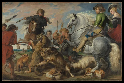 Wolf and Fox Hunt by Peter Paul Rubens, painting, 1611-1621