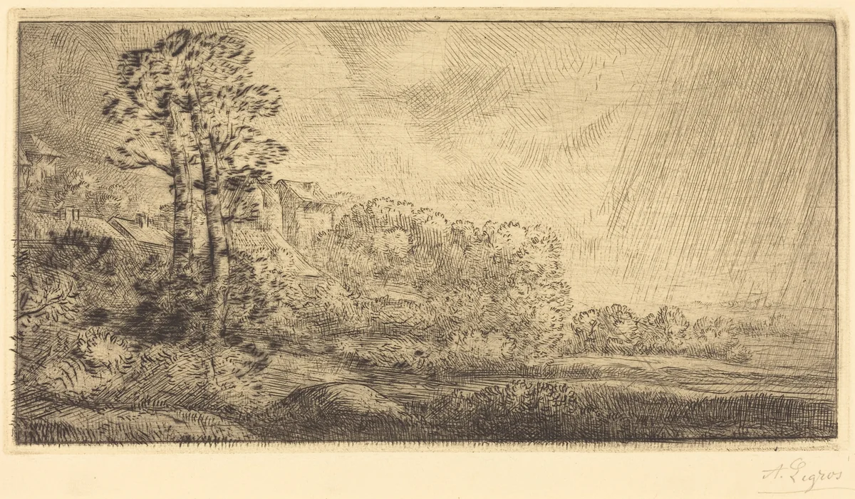 Landscape with Two Trees (Paysage aux deux arbres) by Alphonse Legros, print, 1837-1911