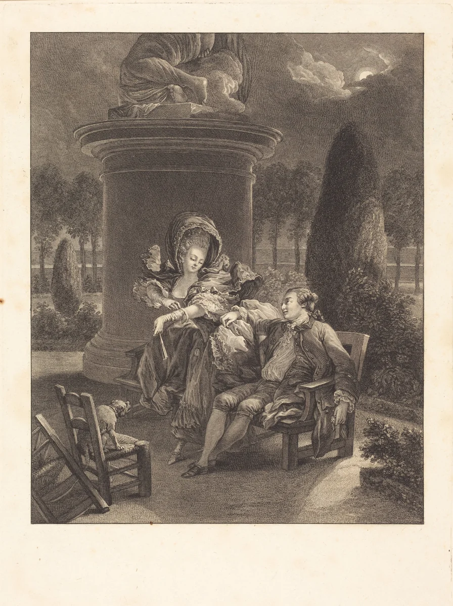 La soiree des Thuileries by Jean-Baptiste Blaise Simonet; Pierre-Antoine Baudouin, print, 1774