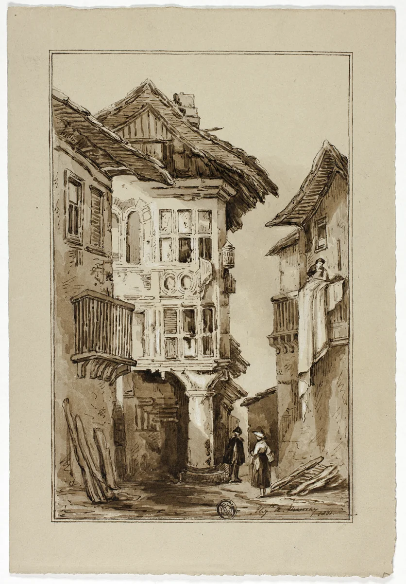Rustic Street Scene by Elizabeth Murray, drawing, 1831