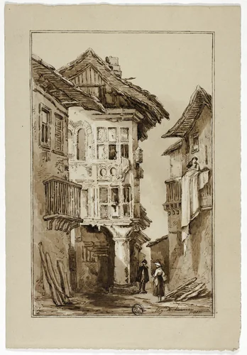 Rustic Street Scene by Elizabeth Murray, drawing, 1831