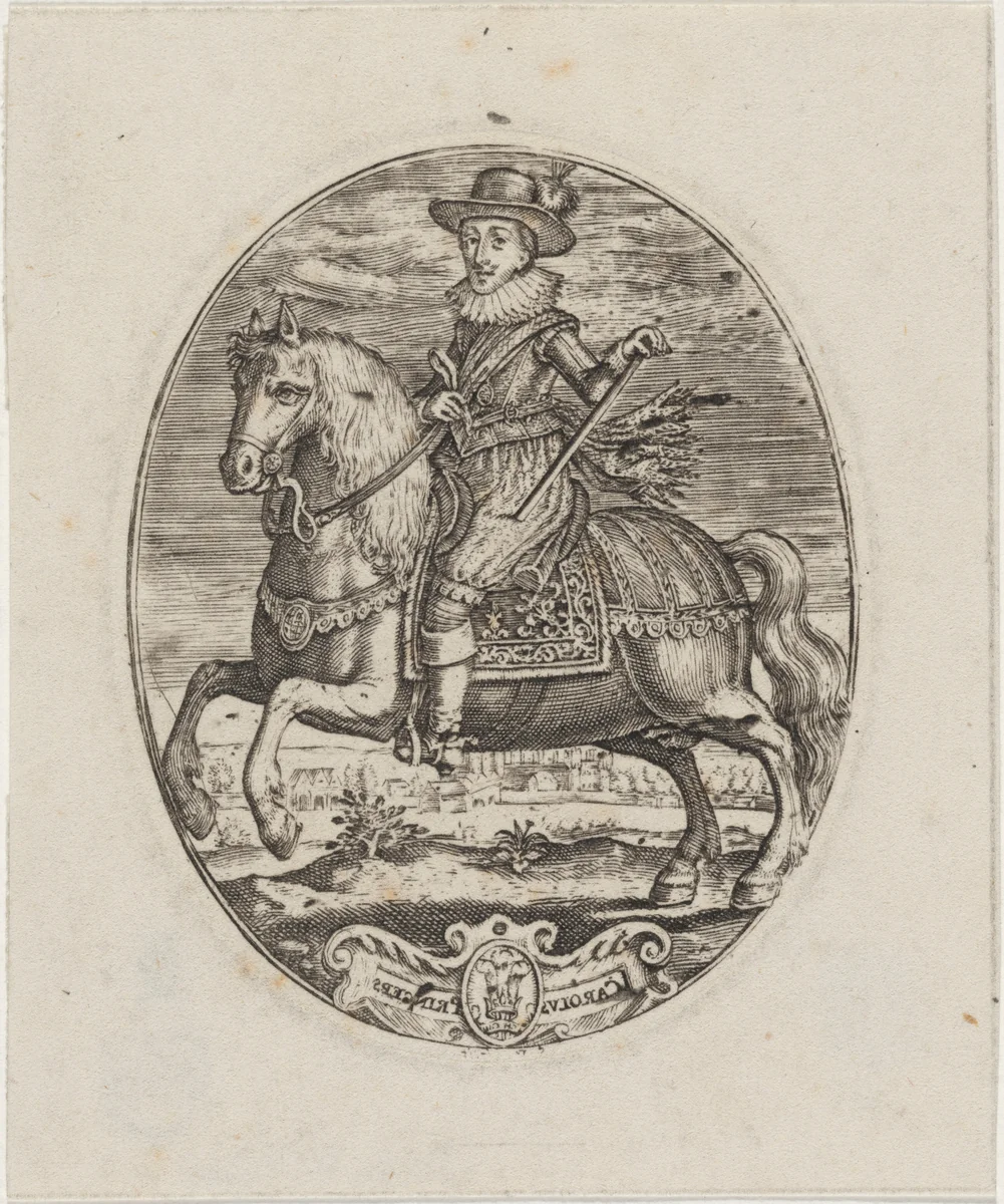 Charles I, King of England, On Horseback by Simon van de Passe, print, 1595-1647