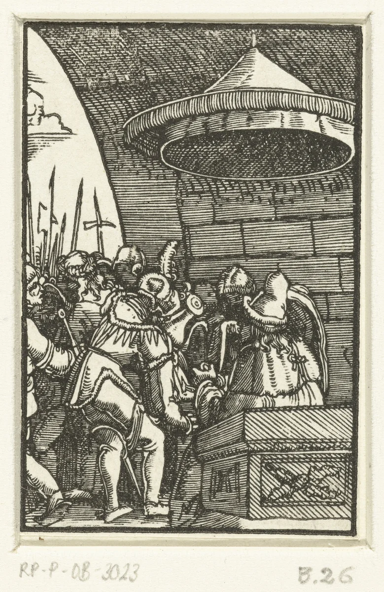 Pilatus wast zijn handen in onschuld by Unknown, print, 1506-1538