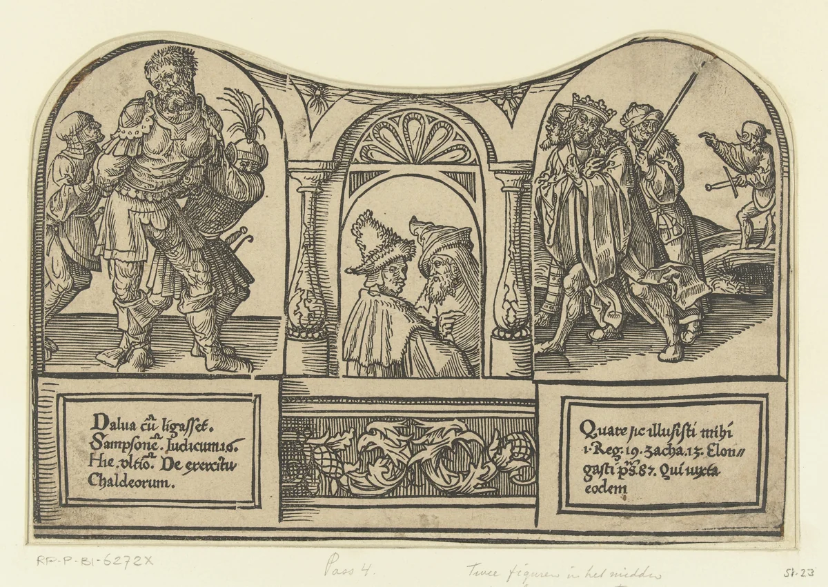 De gevangenneming van Simson en David op de vlucht voor Saul by Unknown, print, 1518-1522