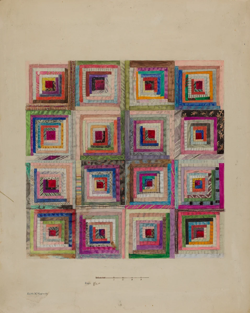 Silk Patchwork for Pillow by Edith Magnette, index of american design, 1936