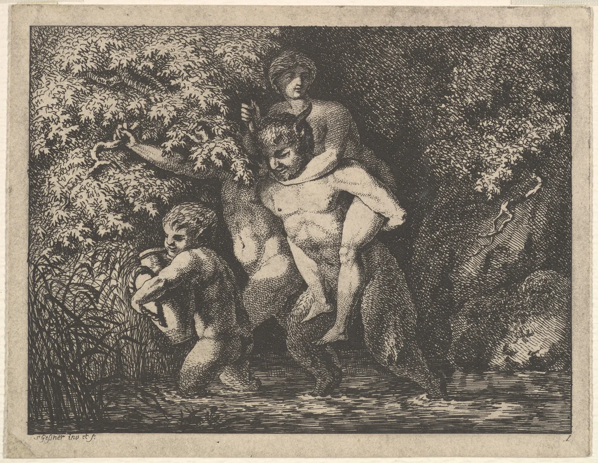 Satyr family, on the move by Salomon Gessner, print, 1730-1788