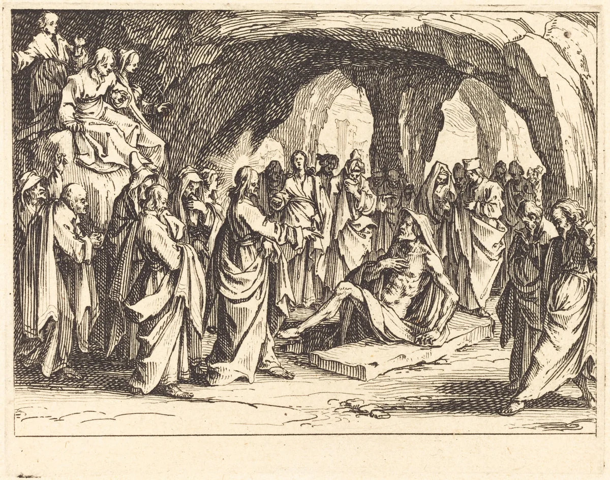 Raising of Lazarus by Jacques Callot, print, 1635