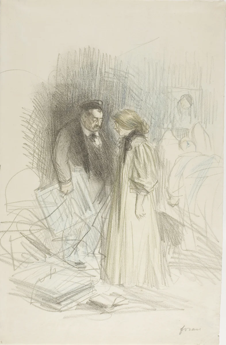 I Don't Dare Take Them Down...It Would Hurt Him Too Much by Jean-Louis Forain, print, 1887-1897