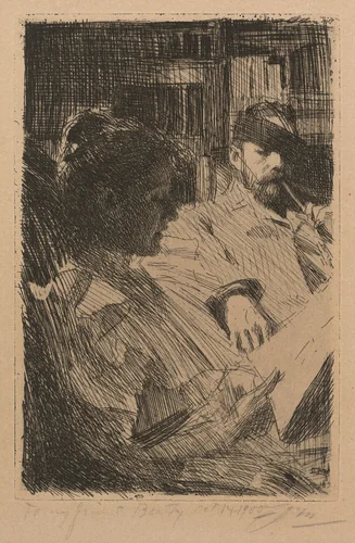 Reading (Mr. and Mrs. Ch. Deering) by Anders Zorn, print, 1893