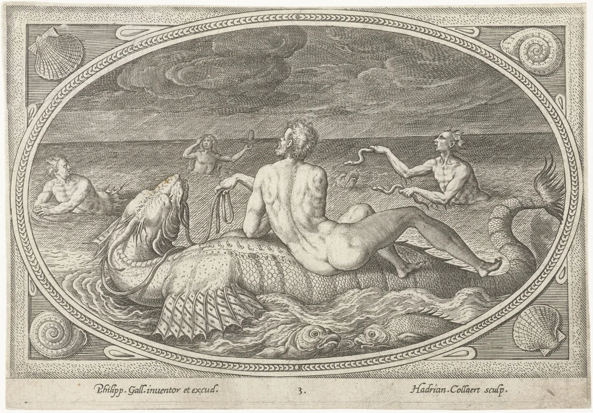 Acis op een vis by Unknown, print, 1570-1618