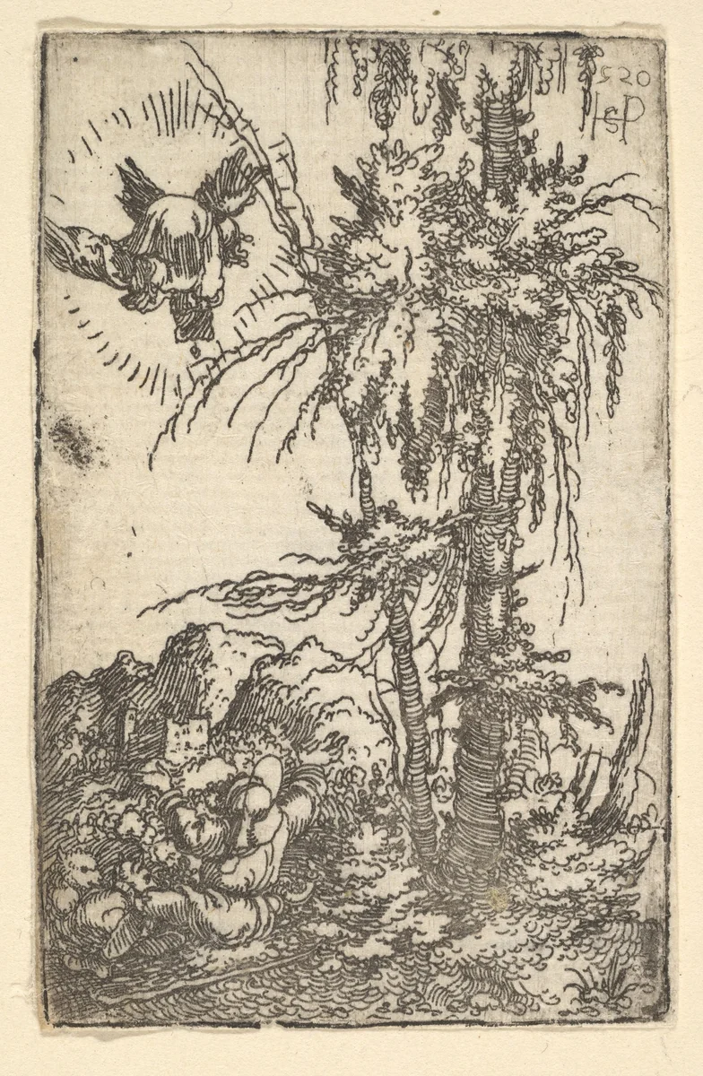 Joachim Receiving the Promise of the Birth of the Virgin by Sebald Beham, print, 1520