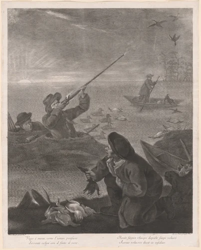 Vago é mirar, come l'uman pensiero... (Shooting from the Hide) by Marco Alvise Pitteri; Pietro Longhi, print, 1763