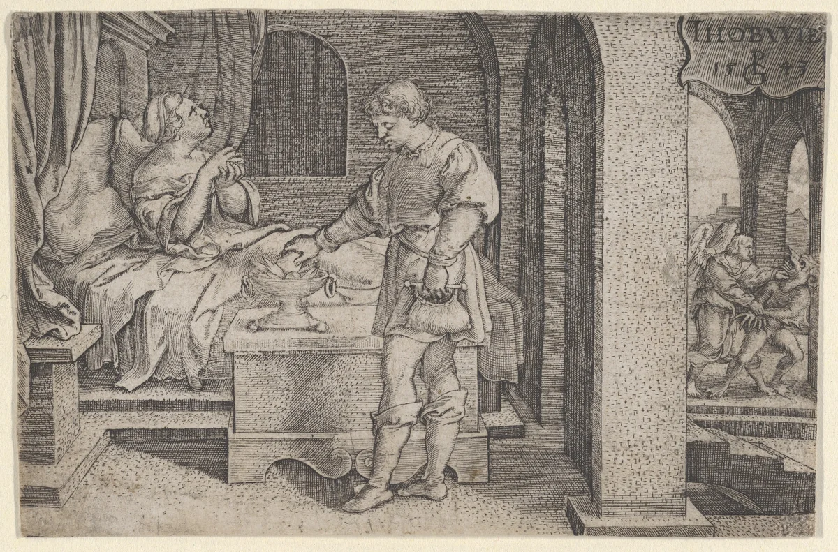 Tobiolus Makes a Propitiatory Sacrifice, from "The Story of Tobias" by Georg Pencz, print, 1543