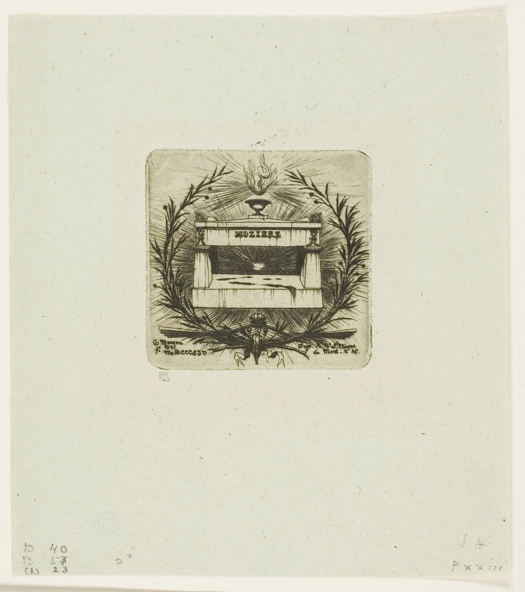 Molière's Tomb, Père-Lachaise Cemetery, Paris by Charles Meryon, print, 1854