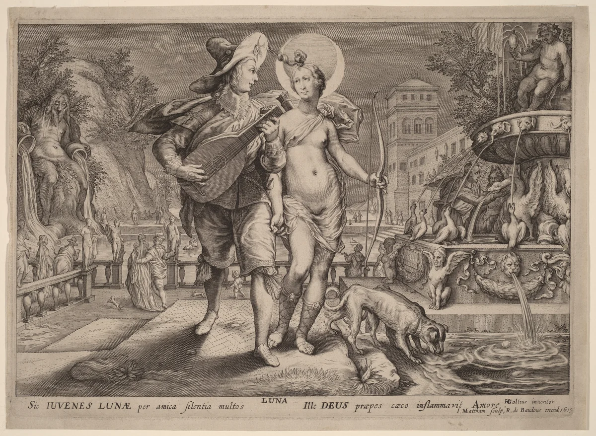Diana as Luna Accompanying a Young Man Serenading by Jacob Matham
Hendrick Goltzius
Robert de Baudous, print, 1615