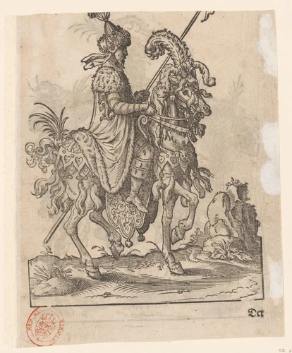Man in Turkse dracht te paard by Jost Amman, print, 1584