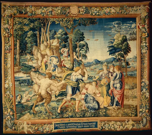 Pomona Surprised by Vertumnus and Other Suitors, from The Story of Vertumnus and Pomona by Unidentified Artist, textile, 1535-1540