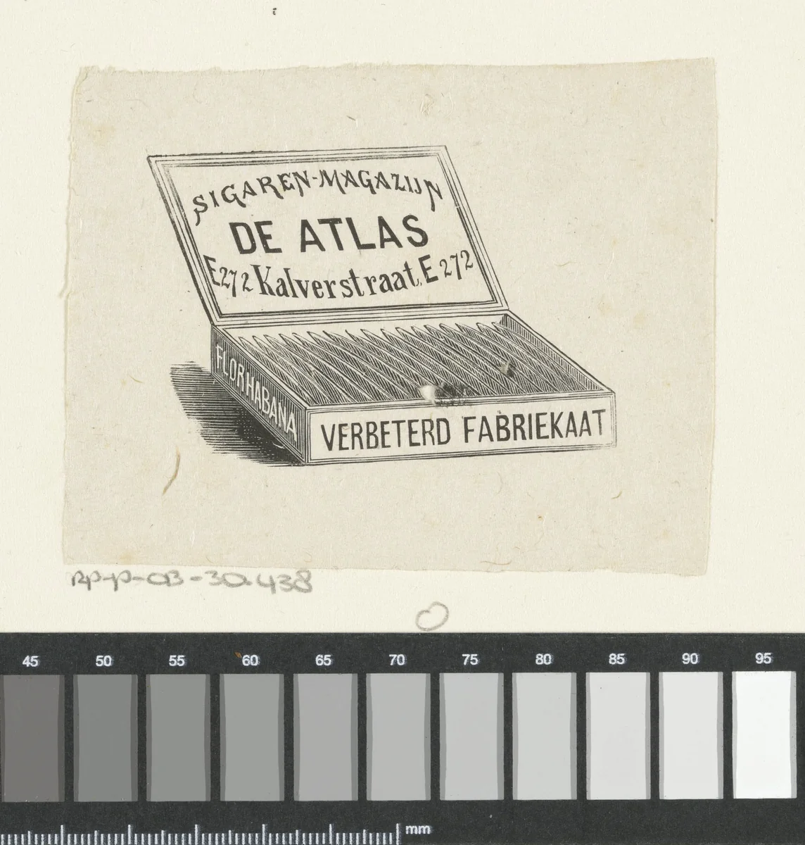 Vignet van sigarenmagazijn 'De Atlas' te Amsterdam by Isaac Weissenbruch, print, 1836-1912