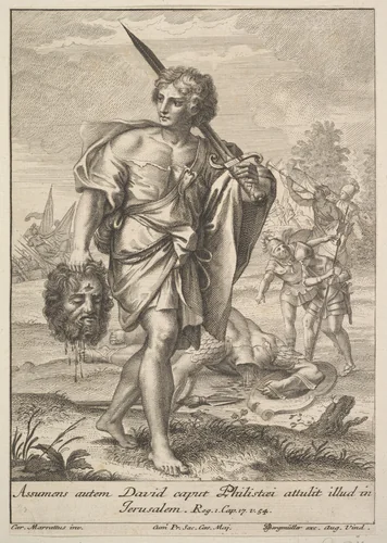 David with the Head of Goliath by Johann Georg Bergmüller, print, 1705-1762