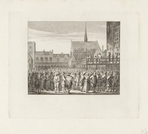 Onthoofding van Johan van Oldenbarnevelt, 1619 by Reinier Vinkeles, print, 1777