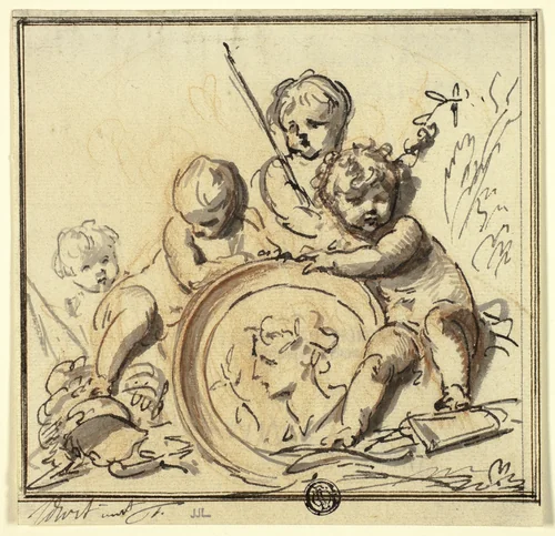 Putti with Medallion by Jacob de Wit, drawing, 1715-1754