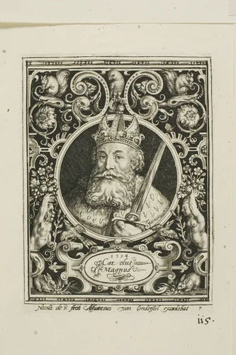 Charlemagne, plate seven from The Nine Worthies by Nicolaes de Bruyn, print, 1594