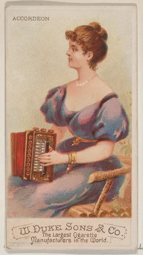 Accordion, from the Musical Instruments series (N82) for Duke brand cigarettes by W. Duke, Sons & Co., print, 1888
