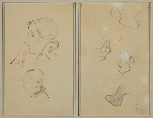 Two Heads; Studies of Sheep [recto] by Paul Gauguin, drawing, 1884-1888