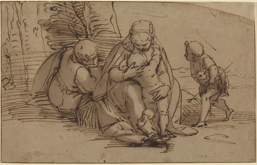 Holy Family with Infant Saint John by Luca Cambiaso, drawing, 1557-1567