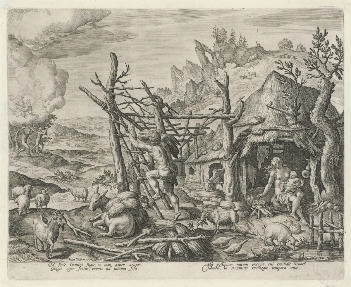 Kaïn, zijn vrouw en zijn zoon Henoch by Unknown, print, 1583