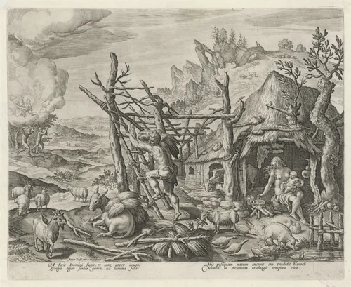 Kaïn, zijn vrouw en zijn zoon Henoch by Unknown, print, 1583