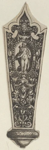 Copy of a Design for a Knife Handle with the Death of Lucretia by Theodor de Bry, print, 1580-1600