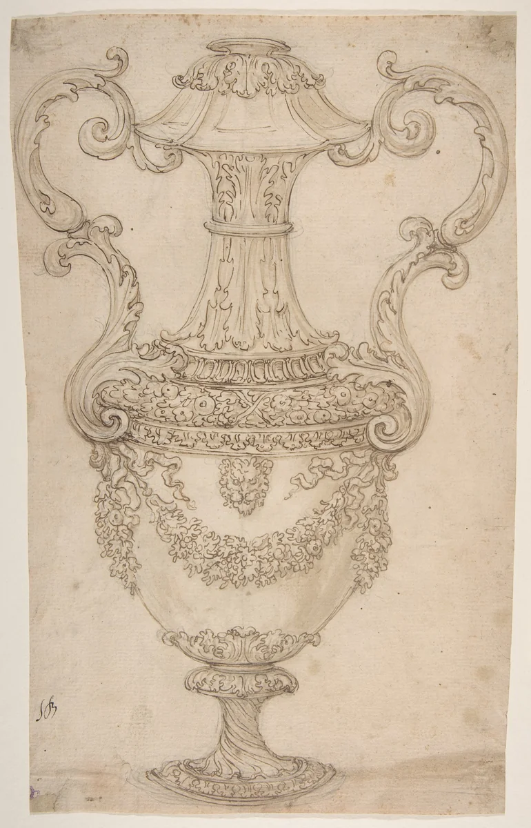 Design for a Vase with Handles, Decorated with a Festoon by Giovanni Battista Foggini, drawing, 1652-1725