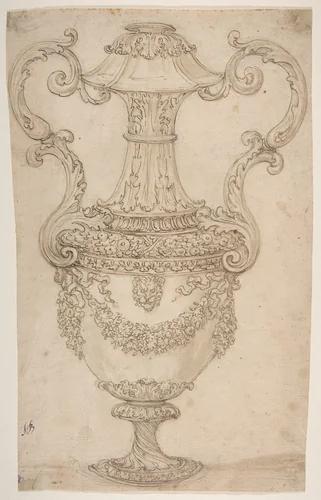 Design for a Vase with Handles, Decorated with a Festoon by Giovanni Battista Foggini, drawing, 1652-1725
