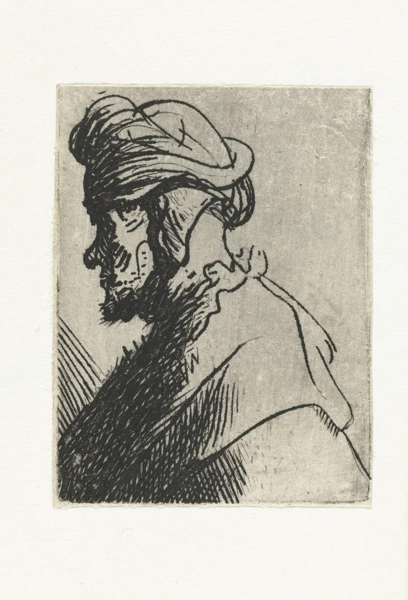 Man in cap bound around his chin by Rembrandt van Rijn, print, 1631